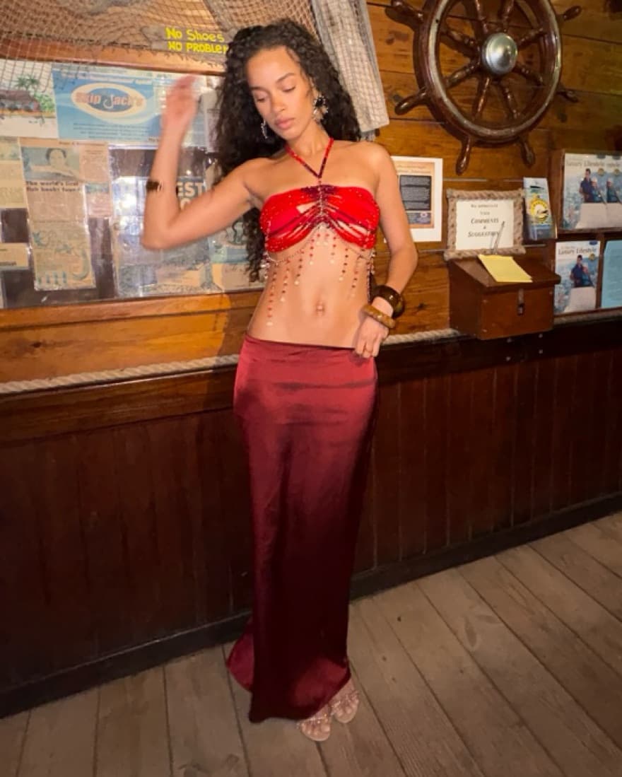 Stunning Sequin Halter Top and Satin Skirt Set - Image 1
