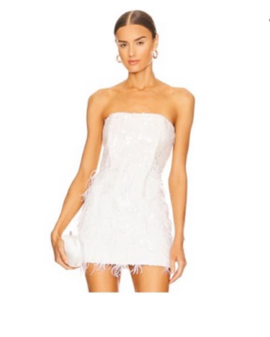 Retrofete White Feather Strapless Mini Dress - Image 1