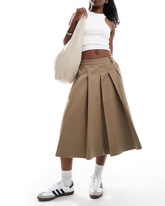 Bershka Midi Skirt with Box Pleats  - Image 1