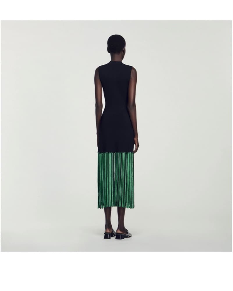 Sandro Green Fringe Black Dress - Image 4