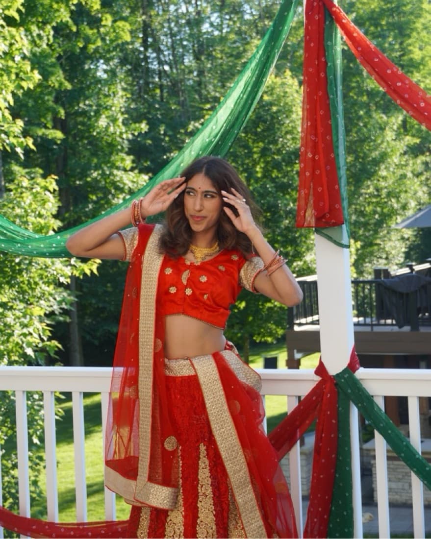 Red & Gold embroidered lehenga - Image 2