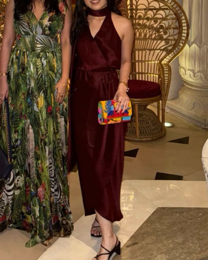 Tayla Satin Wrap Front Midi Dress - Image 3
