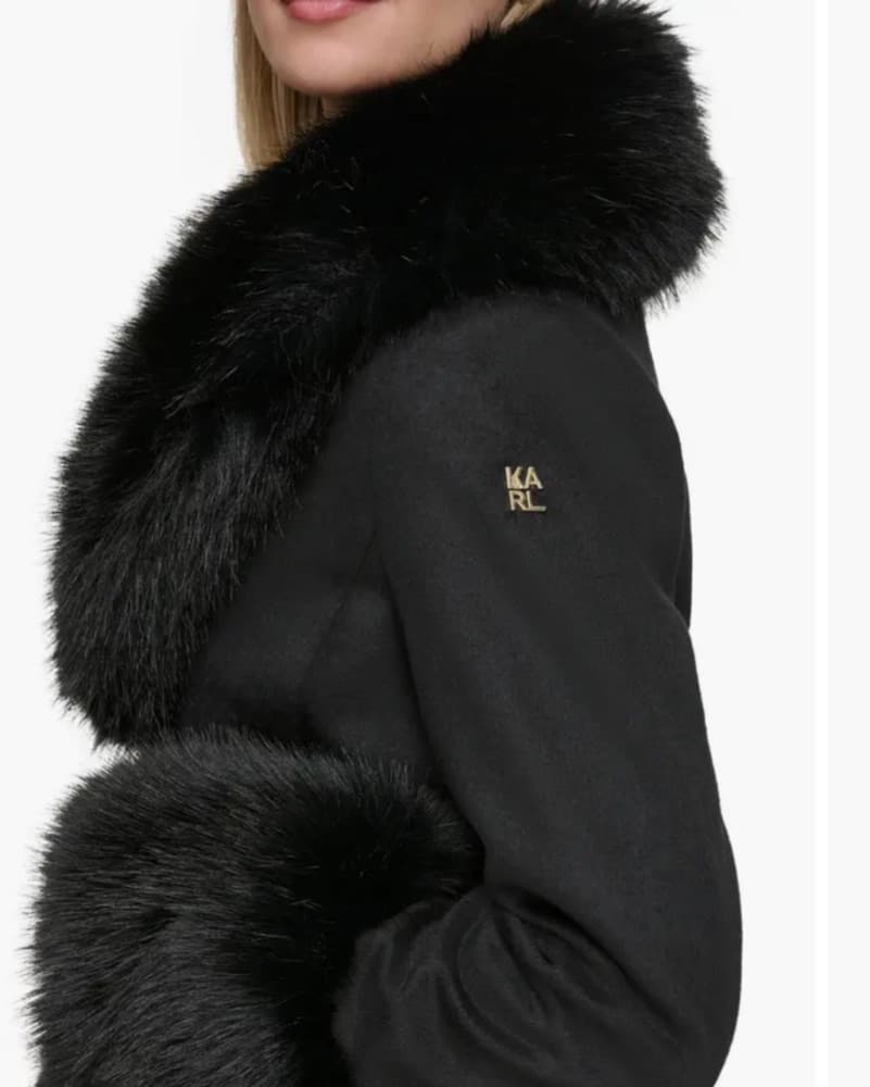 Karl Lagerfeld Black Faux Fur Trim Coat - Image 4