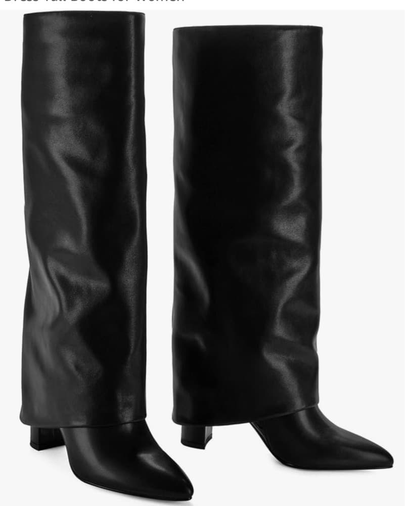 Black Pointed Knee High Foldover Boots - Image 2