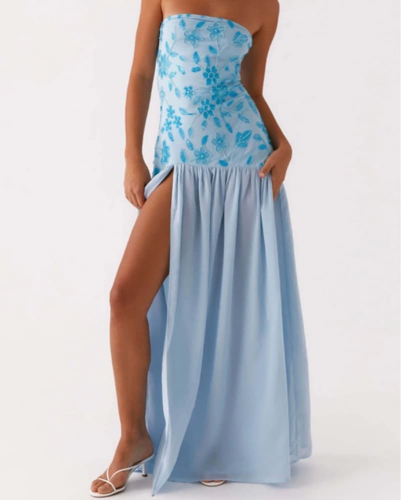 Enchanting Baby Blue Sequin Floral Dress - Image 1