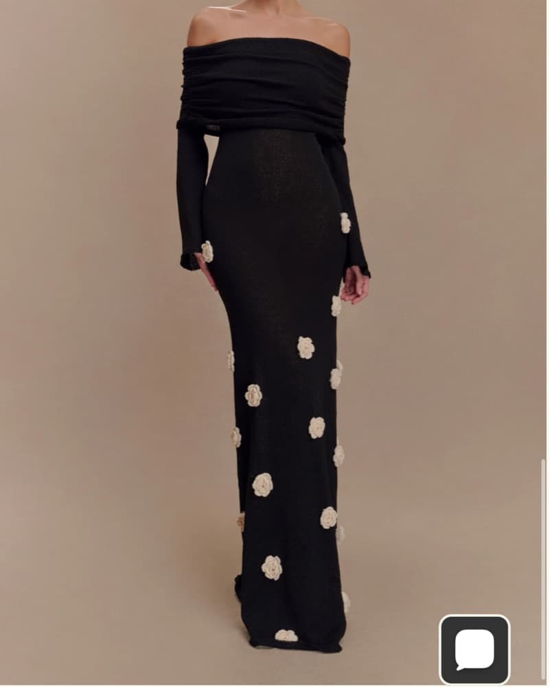 Elegant Black and White Floral Gown - Image 3