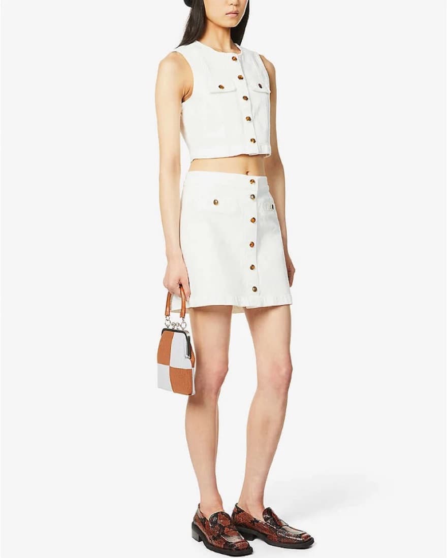Reformation Cher White Denim Crop Top - Image 2