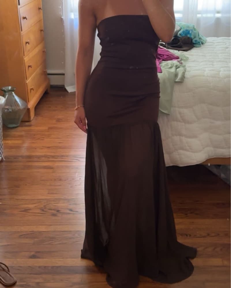 Brown Sheer Bottom Maxi Dress - Image 3