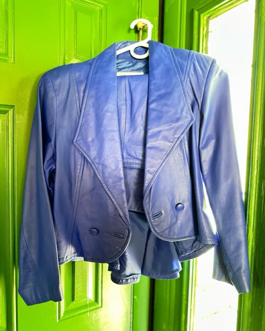 Blue Leather Vintage Skirt And Jacket - Image 1