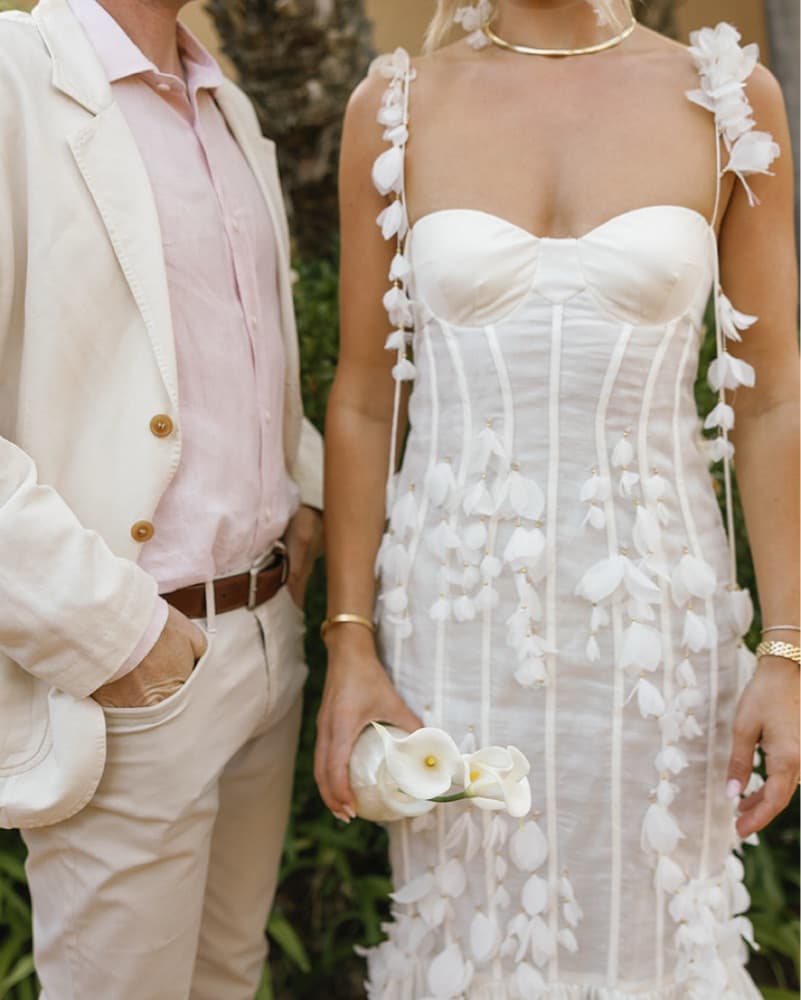 Petal Appliqué Linen-Silk Corset Gown - Image 2