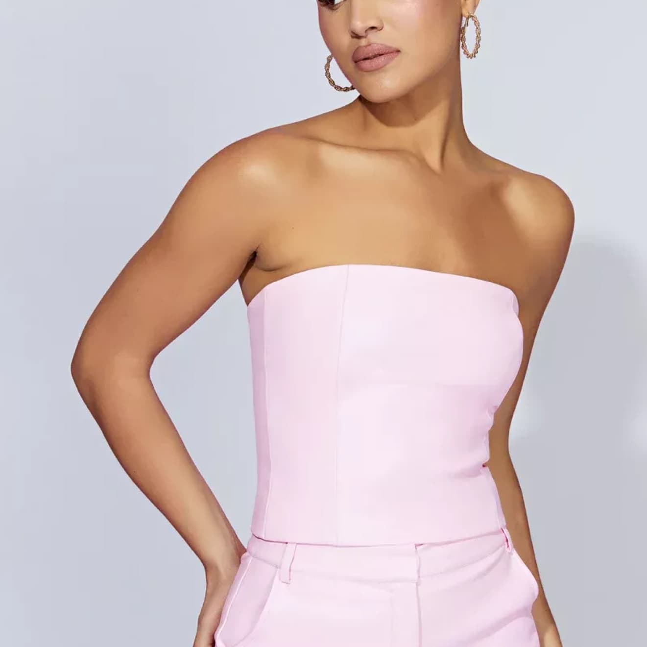 Meshki Pink Leather Strapless Top - Image 2