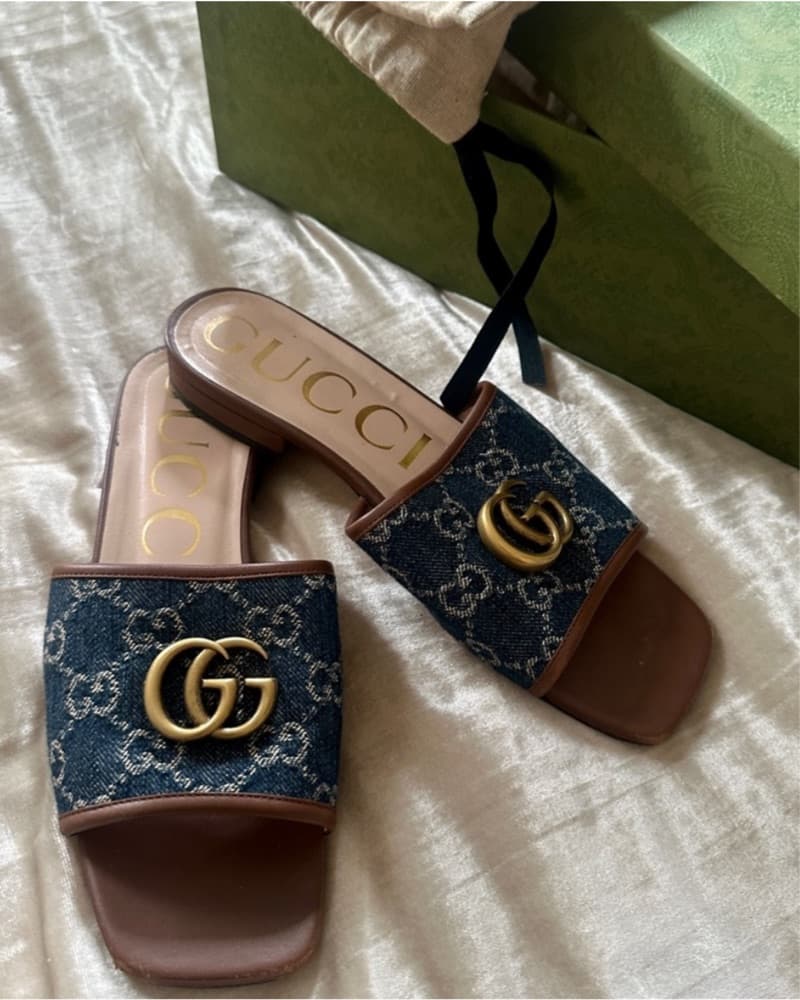 Gucci Denim Logo Sandals - Image 1