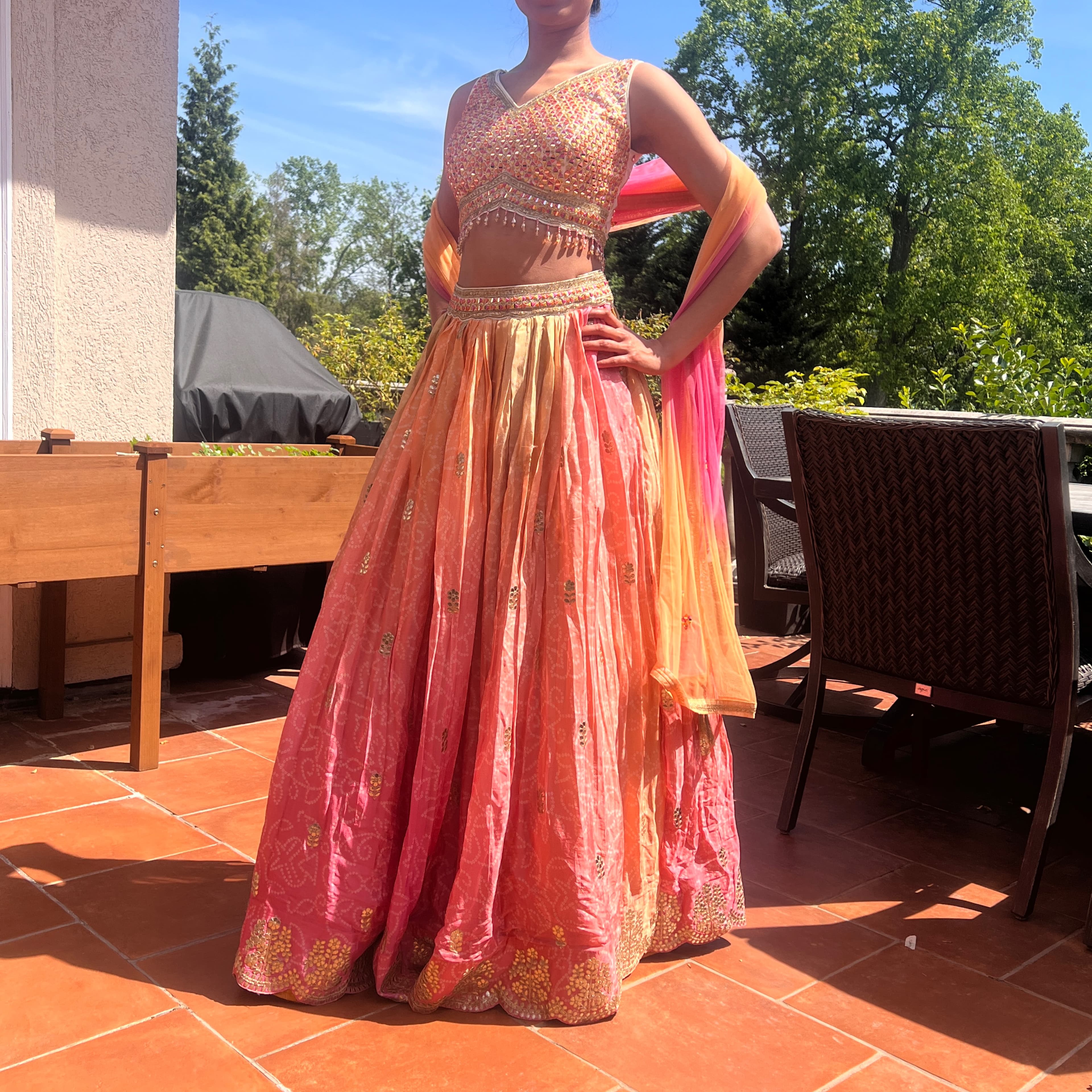 Sunset Gold Beaded Indian Lehenga - Image 1