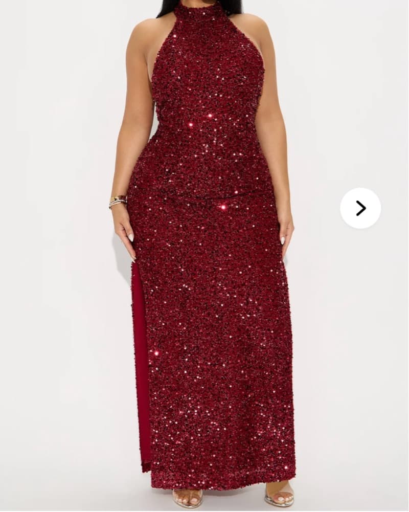 Elegant Open Back Wine Sequin Gown - Image 3