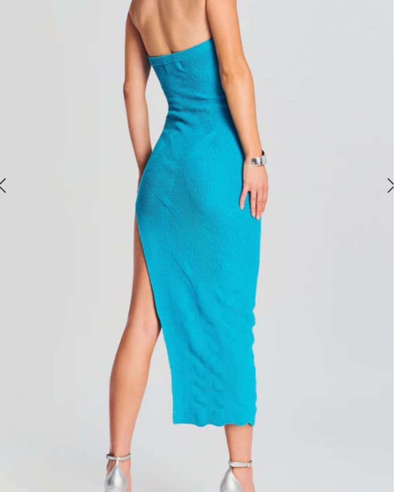Seroya Blue Knit Midi Dress Leg Slit XS - Image 4