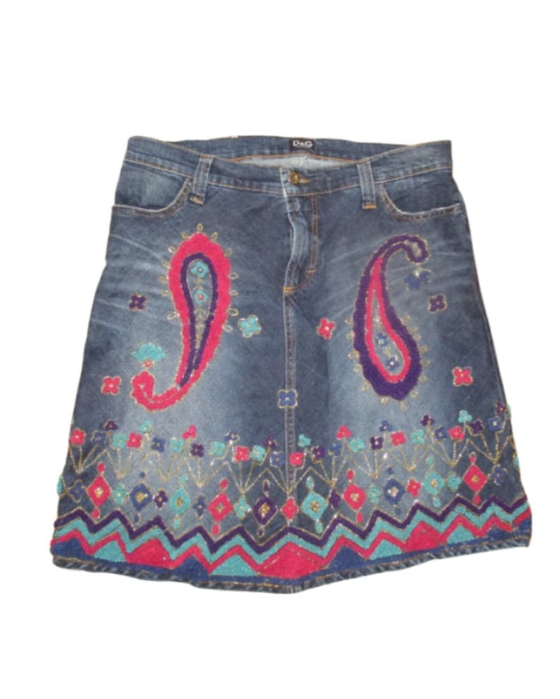 D&G Embroidered Paisley Denim Skirt - Image 1