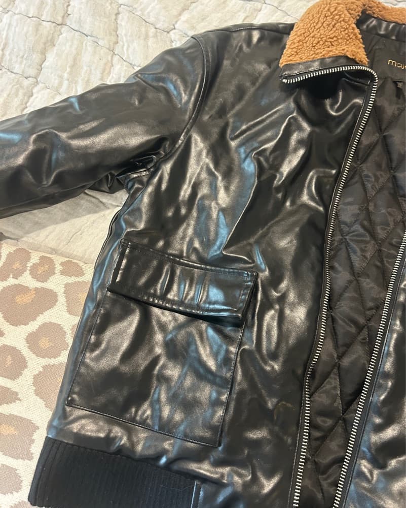 Oversized Faux Leather Bomber Jacket - Image 2