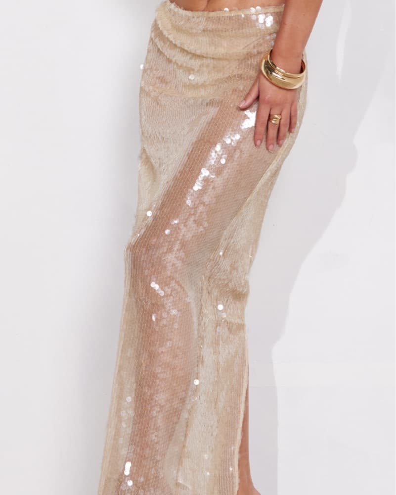 Nude Sheer Sequin Bandeau Skirt Set - Image 3