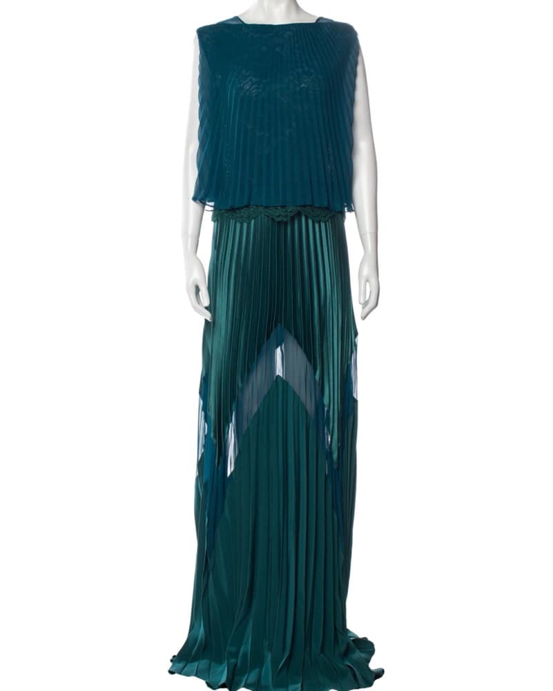 Talbot Runhof Green Pleated Dress - Image 1