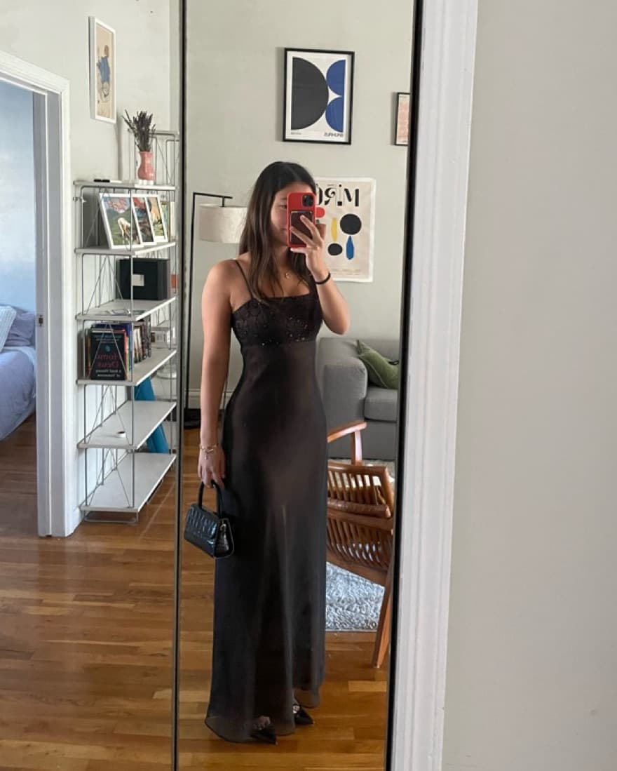 Vintage 90s Satin Mesh Sequined Gown - Image 2