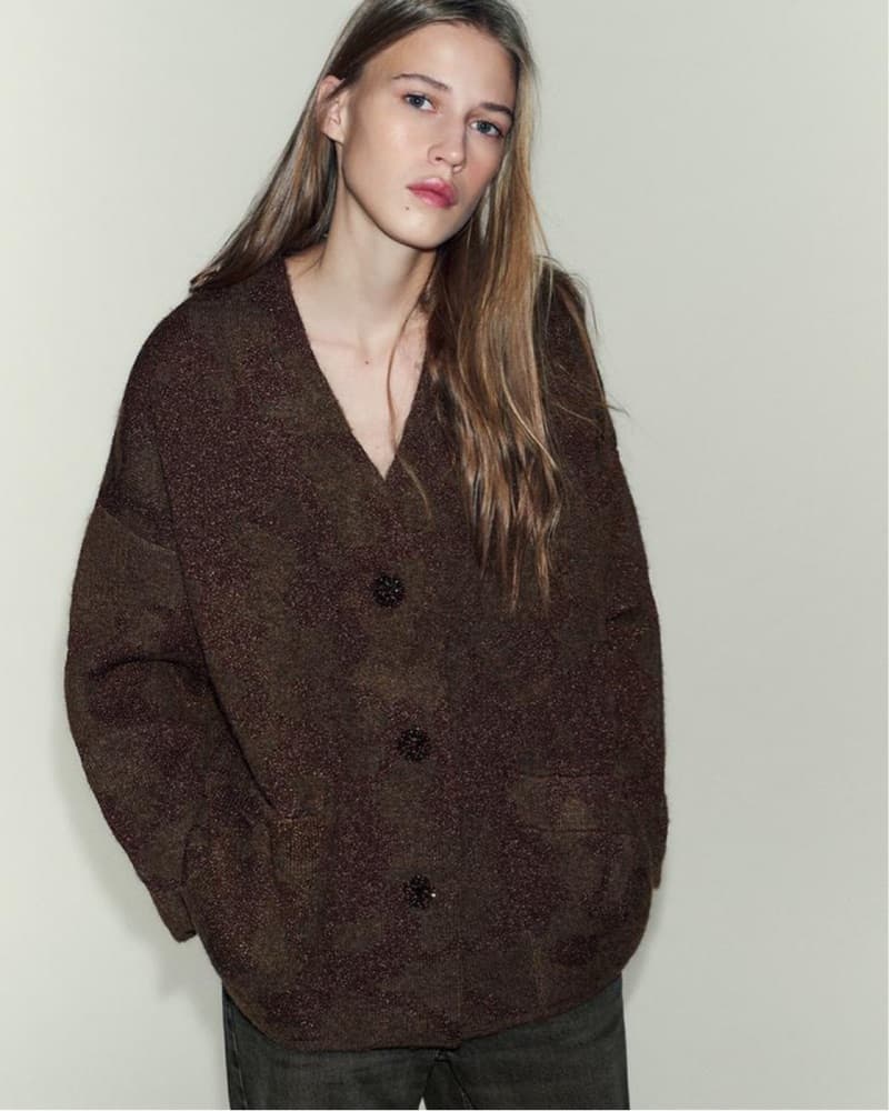 Zara Brown and gold metallic cardigan - Image 1