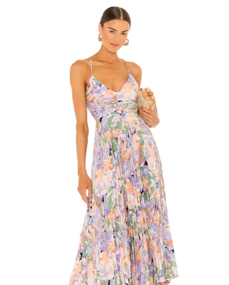 Floral Pleated Maxi Dress and Orange Midi Dress - Image 1