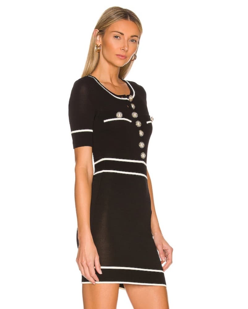 Chic Monochrome Dress with Ornate Buttons - Image 3