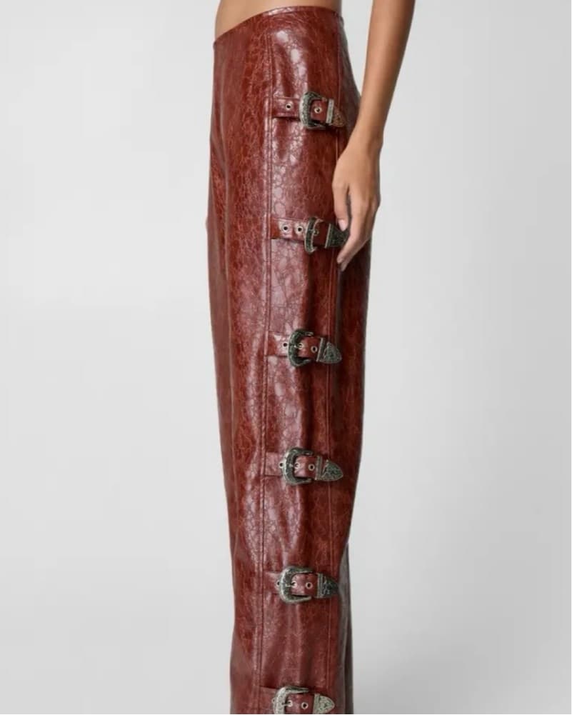 Distressed Faux Leather Buckle Detail  - Image 2