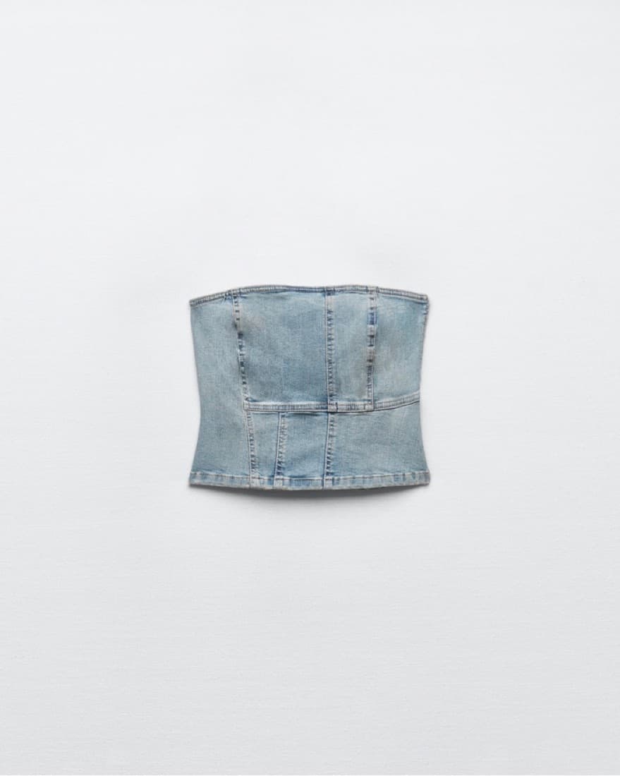 Denim patchwork Strapless Top - Image 1