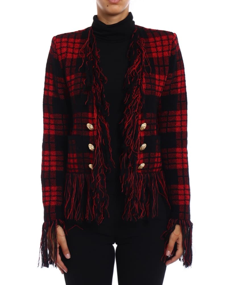 Balmain Plaid Fringe Jacket - Image 1