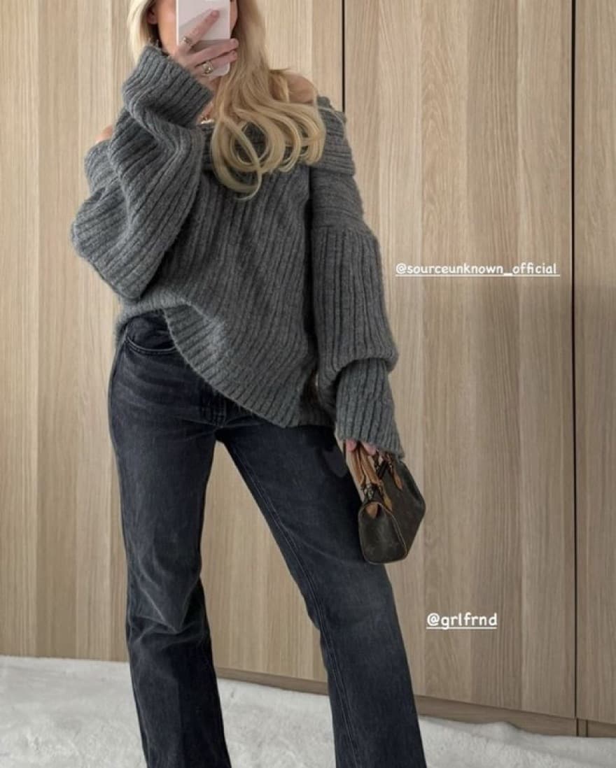 Source Unknown Gray Off Shoulder Sweater - Image 3