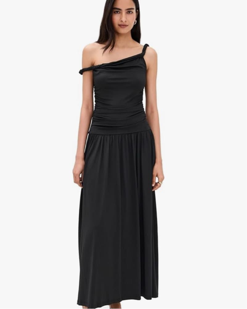 Elegant One-Shoulder Black Maxi Dress - Image 1