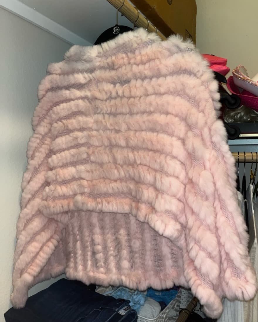 BCBG Genuine Rabbit Fur Pink Poncho - Image 4