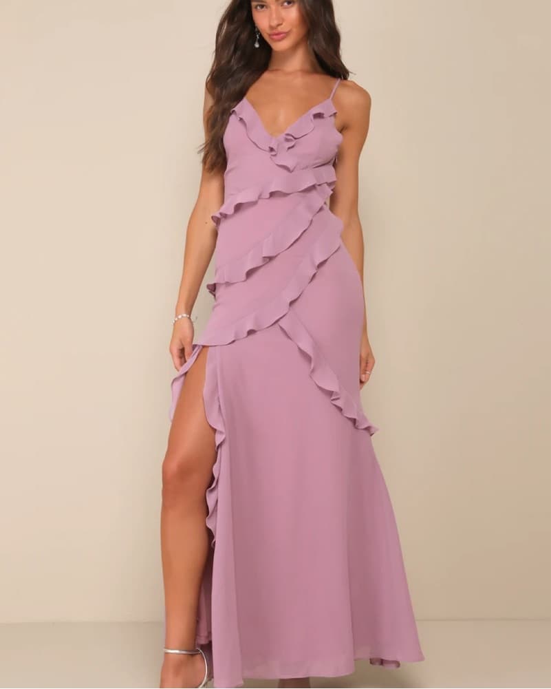 Lulu’s Lavender Ruffled Lace-Up Dress - Image 1