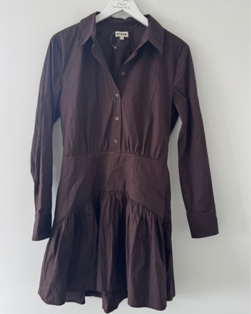 Staud Brown Button-Up Mini Dress - Image 2