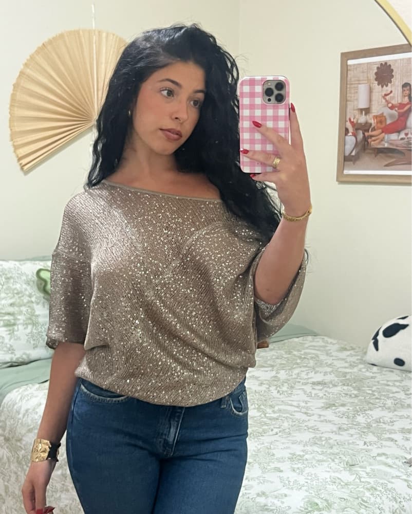 Sequin & Sheer Knit Top - Image 1
