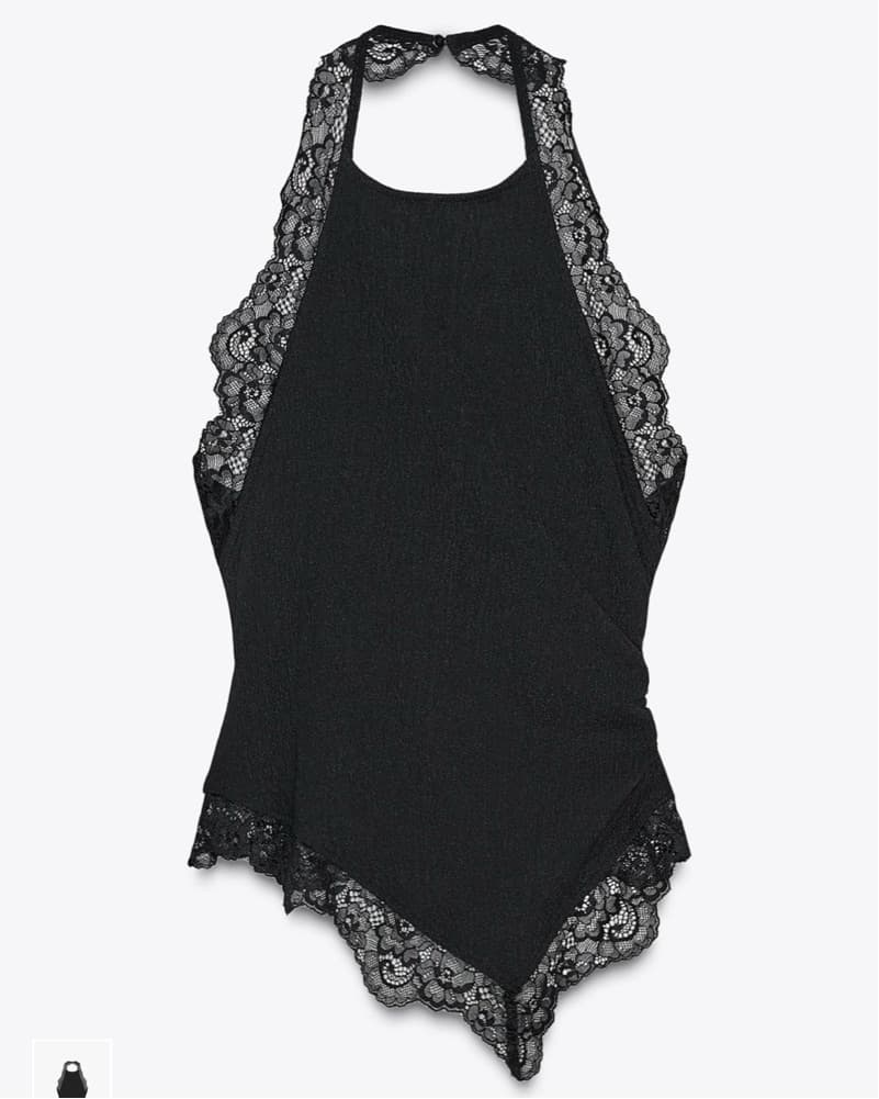 Sleek Lace Trimmed Black Halter Top - Image 1
