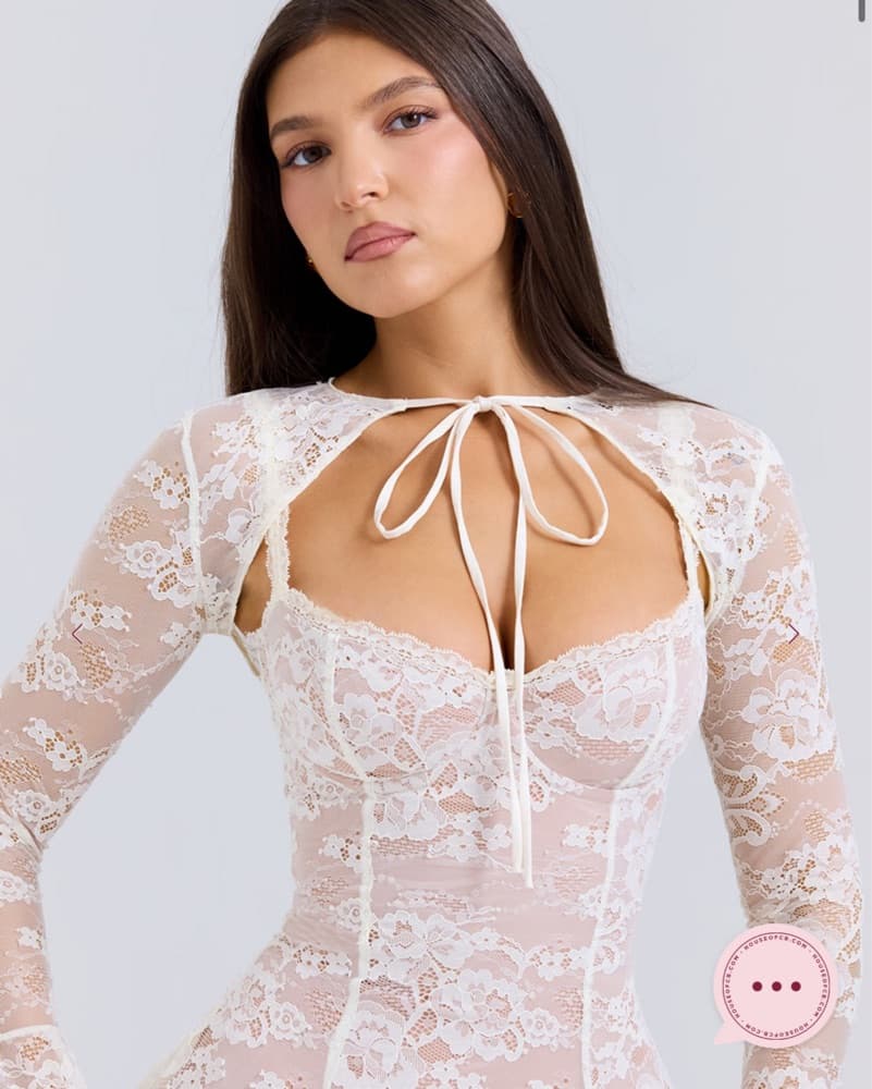 House Of CB ALICE Cream Lace Mini Dress - Image 3