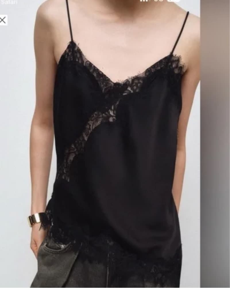 Viral Zara Black Lace Top Silk Satin - Image 6