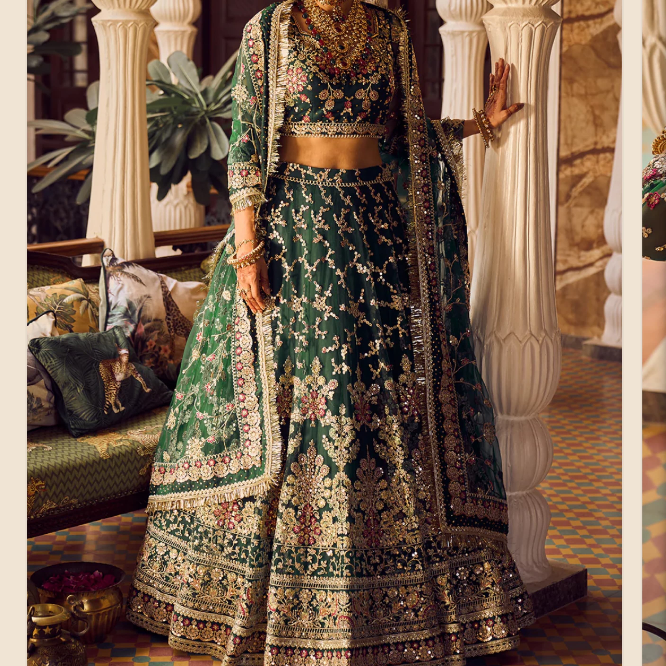 Green Three Piece Lehenga WITH JEWELRY - Image 3