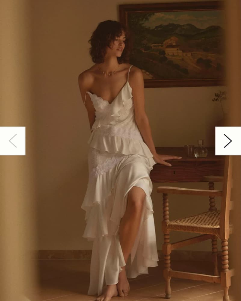 V Neck Tiered Ruffle Lace Satin Dress - Image 2