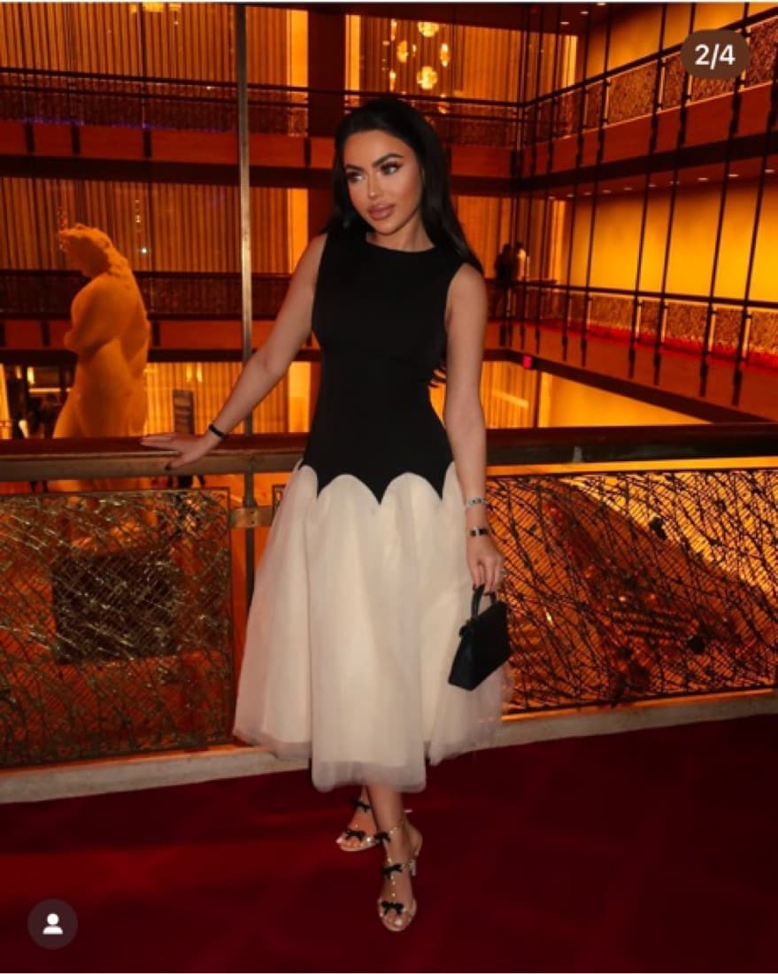 Elegant Black and White Midi Dress - Image 1