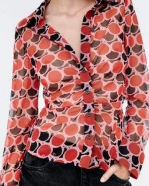 Red And Black Mesh Button Down - Image 1