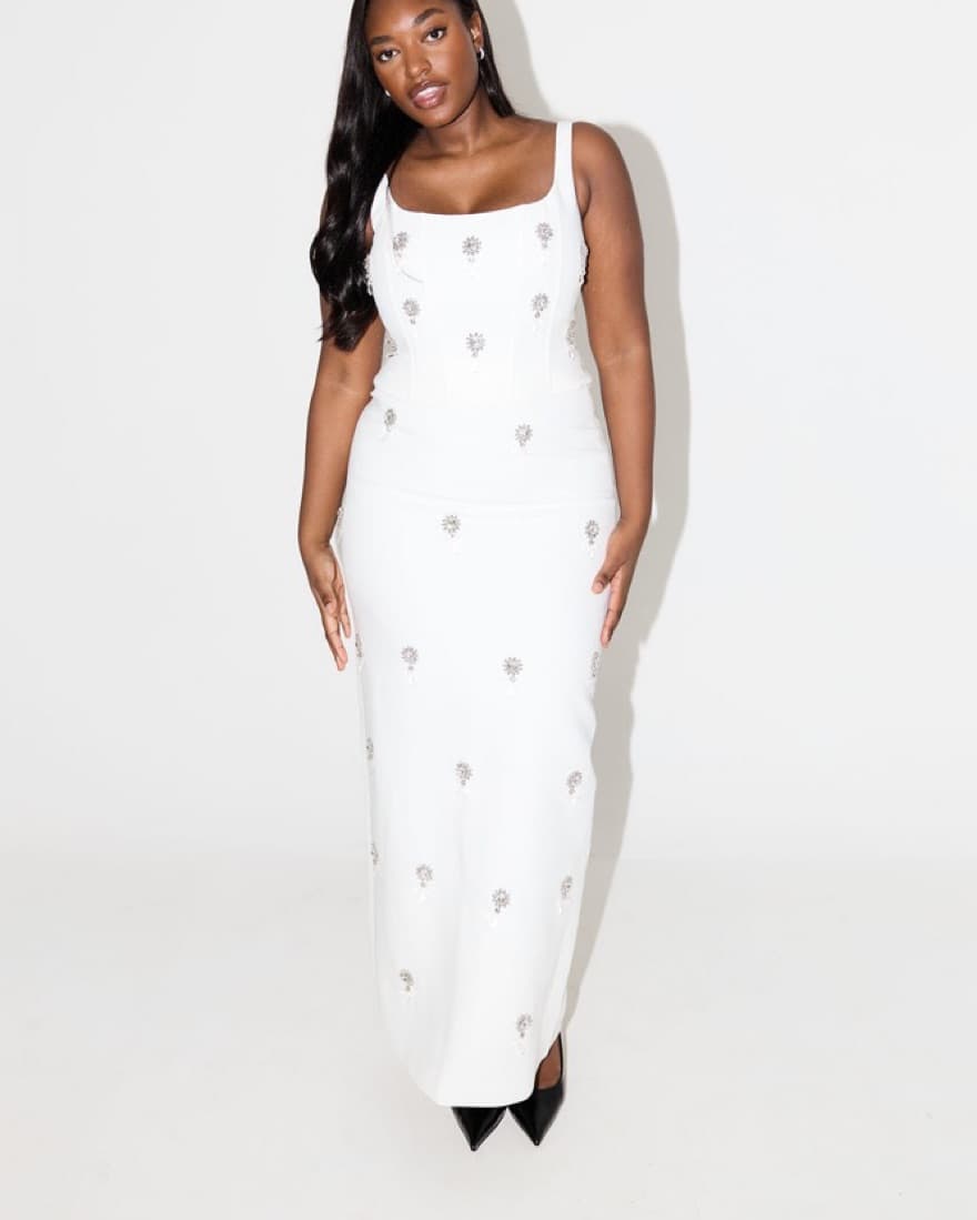 Elegant White Embellished Dress - Image 1