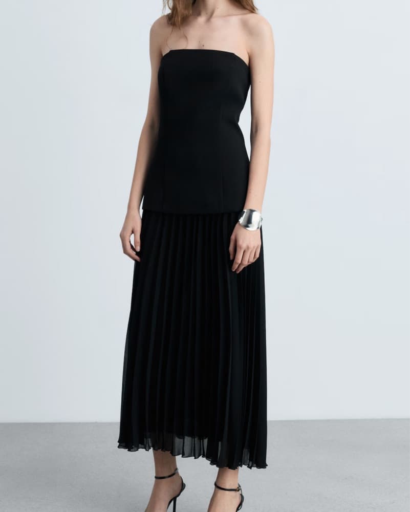 Pleated Black Maxi Dress - Image 1