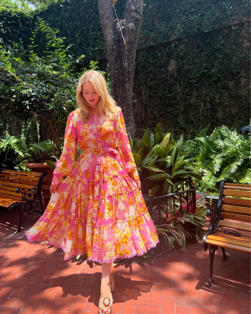 Hemant & Nandita Pink Floral Maxi Dress - Image 1