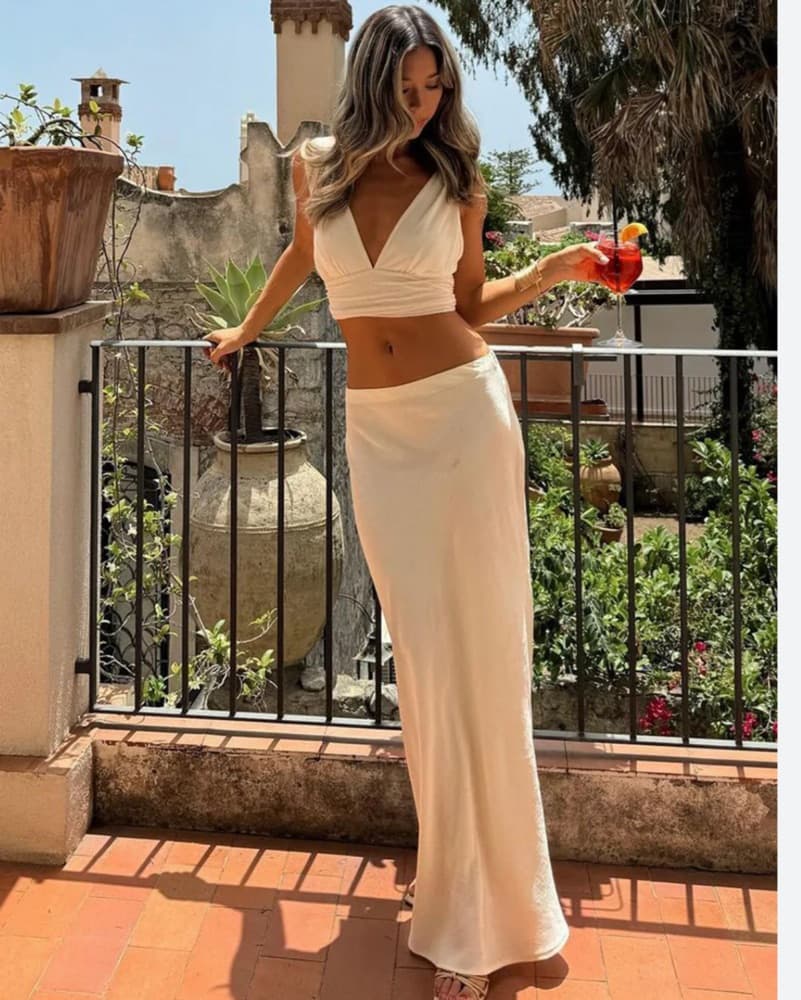 12th Tribe Cream Satin Skirt & Top Set - Image 2