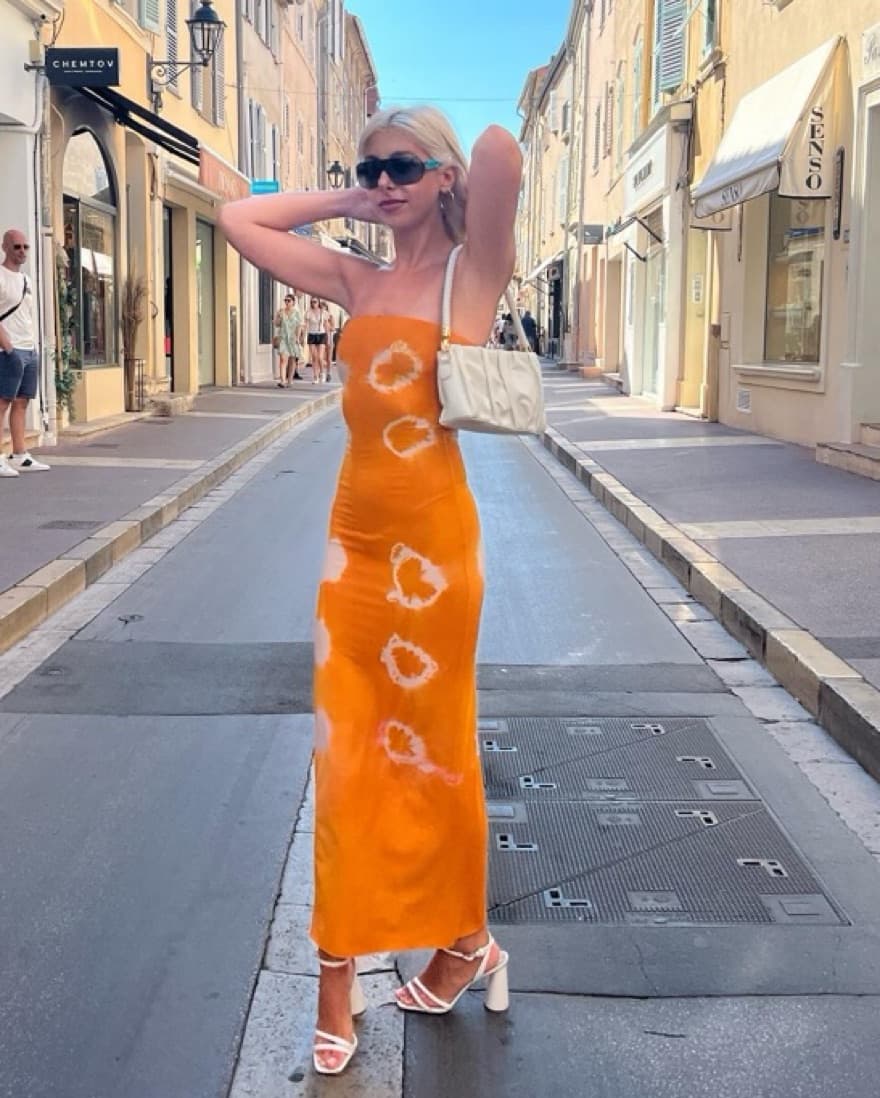 Orange Strapless Tie-Dye Dress - Image 4