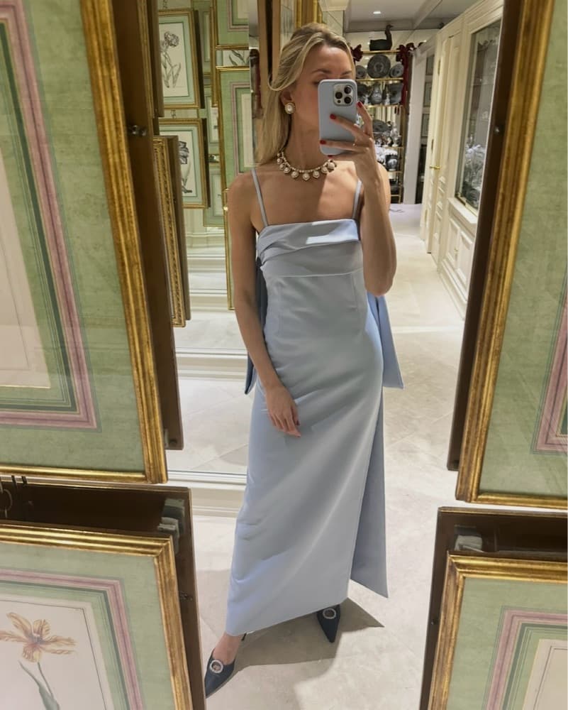 DELPHINE Light Blue Bow Gown - Image 1