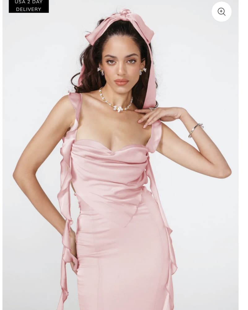  Satin Ruffle Maxi Dress - Image 3